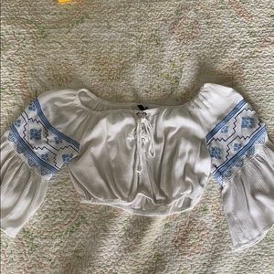Blue and white off the shoulder top